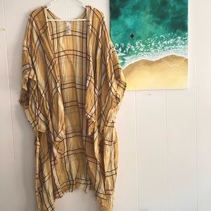 Free People Yellow Plaid Kimono one size